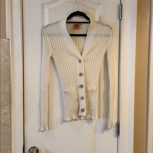 Tory Burch Cream Sweater with Gold Buttons